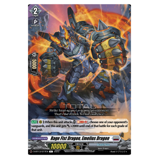 Cardfight!! Vanguard - D-BT13 - Flight of Chakrabarthi - Rage Fist Dragon, Emelius Dragon (C) D-BT13/077EN