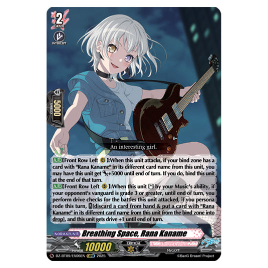 Breathing Space, Rana Kaname DZ-BT09/EX06EN card from the Cardfight!! Vanguard set Super Brave Detonation