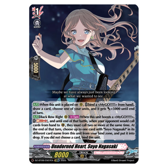 Unadorned Heart, Soyo Nagasaki DZ-BT09/EX07EN card from the Cardfight!! Vanguard set Super Brave Detonation