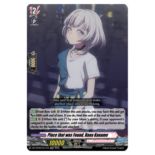 Place that was Found, Rana Kaname DZ-BT09/EX11EN card from the Cardfight!! Vanguard set Super Brave Detonation