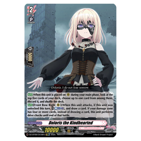 Doloris the Kindhearted DZ-BT09/EX19EN card from the Cardfight!! Vanguard set Super Brave Detonation