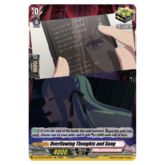 Overflowing Thoughts and Song DZ-BT09/EX34EN card from the Cardfight!! Vanguard set Super Brave Detonation
