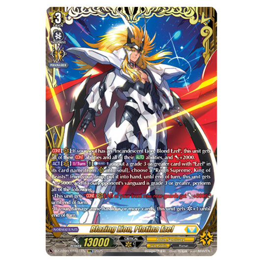 Blazing Lion, Platina Ezel DZ-BT09/FFR11EN card from the Cardfight!! Vanguard set Super Brave Detonation
