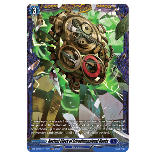 Ancient Clock of Extradimensional Hands DZ-BT09/FR17EN card from the Cardfight!! Vanguard set Super Brave Detonation