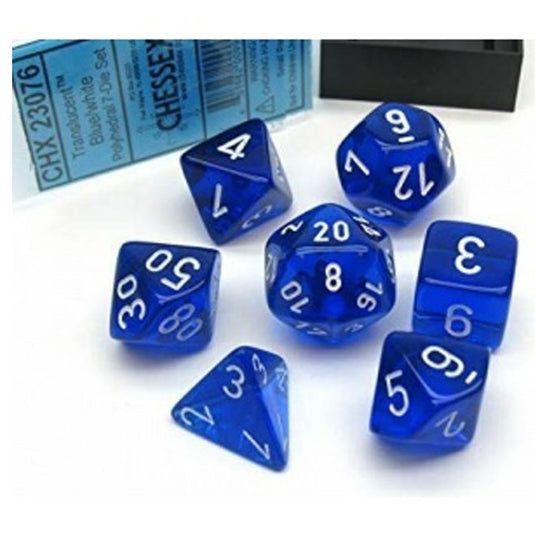 Chessex - Translucent - 16mm Polyhedral 7-Dice Set - Blue w/White