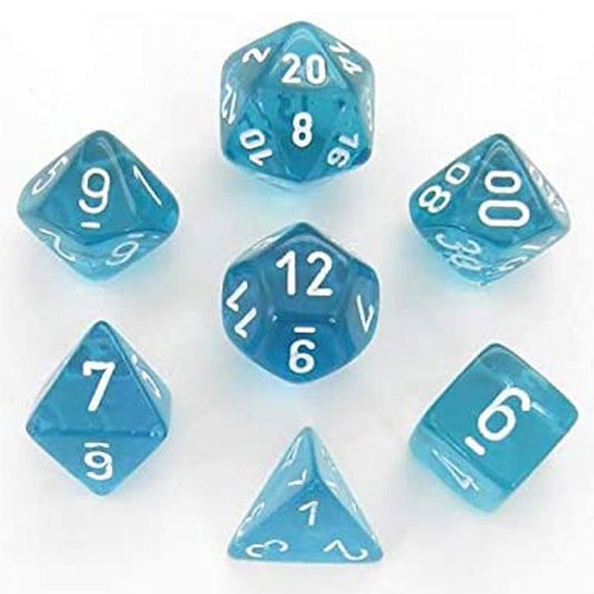 Chessex - Translucent - 16mm Polyhedral 7-Dice Set - Teal w/White