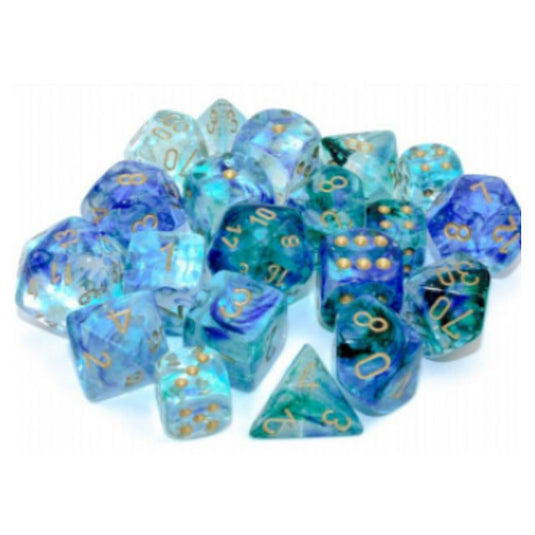 Chessex - Nebula 12mm d6 Oceanic/gold Luminary - Dice Block (36 dice)