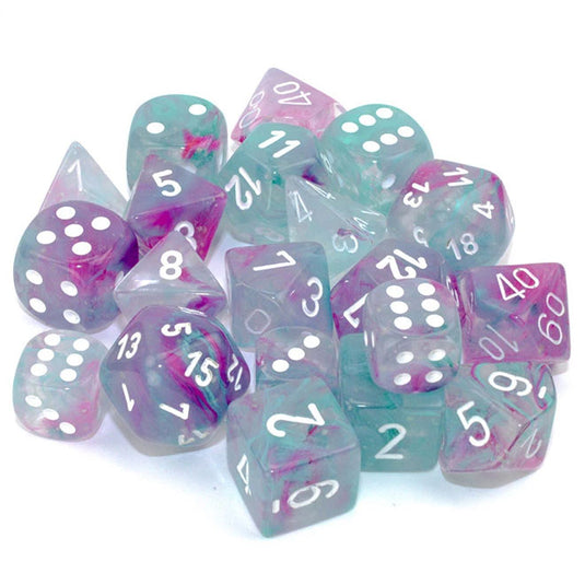 Chessex - Nebula Wisteria/white Luminary - 7 Die Set
