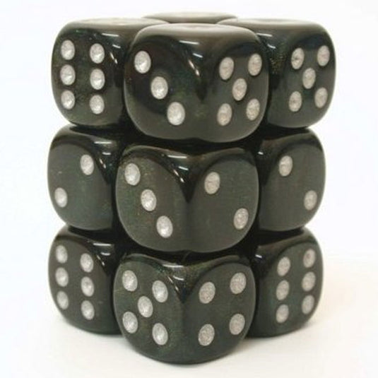 Chessex - Signature Borealis 16mm D6 w/pips 12-Dice Blocks - Light Smoke/silver Luminary