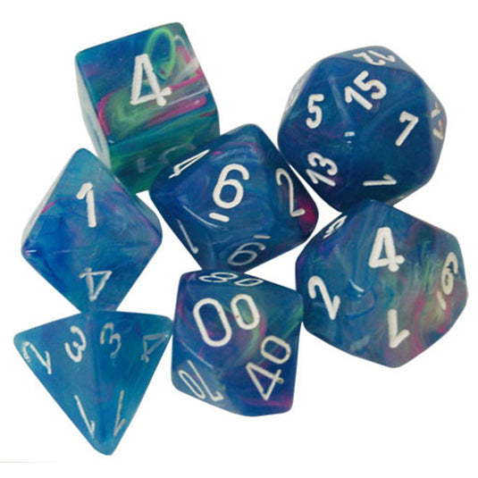 Chessex - Festive - Mini-Polyhedral 7-Die Set - Waterlily/white