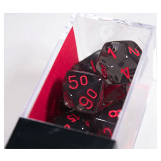 Chessex - Translucent - 16mm Polyhedral 7-Dice Set - Smoke w/Red