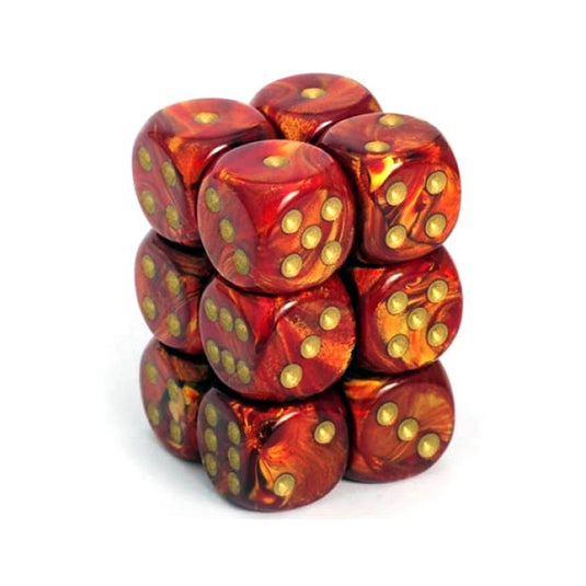 Chessex - Signature - 16mm d6 with pips Dice Blocks (12 Dice) - Scarab Scarlet w/gold