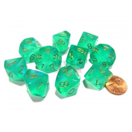 Chessex - Borealis - Light Green/gold - Luminary Set of Ten - D10s
