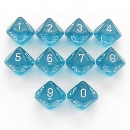 Chessex - Translucent - Polyhedral D10 10-Dice Blocks - Teal w/White
