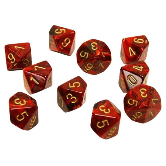 Chessex - Signature - 16mm D10 W/gold (10 Dice) - Vortex Burgundy