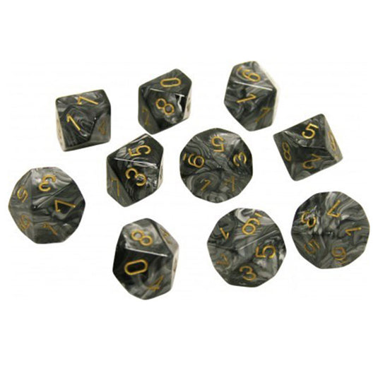 Chessex - Signature - 16mm D10 - (10 Dice) - Lustrous Black W/gold