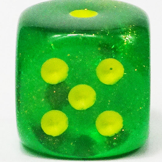 Chessex - Signature 16mm D6 W/Pips - Borealis - Maple Green with Yellow