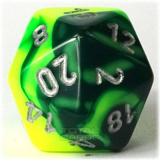 Chessex - Gemini 16mm D20 - Green-Yellow w/Silver