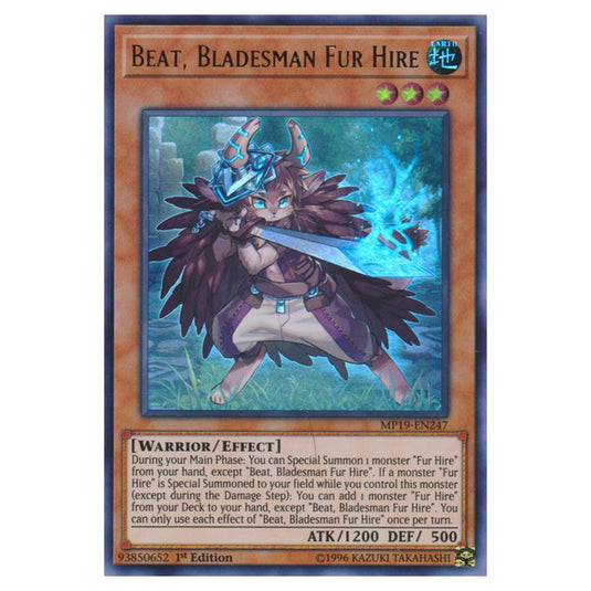 Yu-Gi-Oh! - 2019 Gold Sarcophagus Tin Mega Pack - Beat, Bladesman Fur Hire (Ultra Rare) MP19-EN247