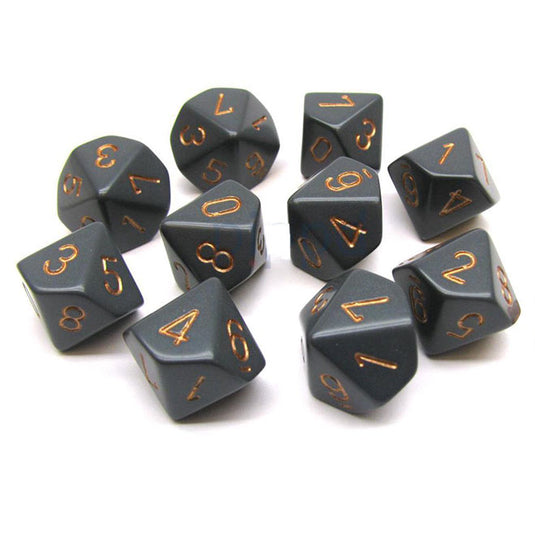 Chessex - Opaque Polyhedral D10 10-Dice Blocks - Dark Grey/copper