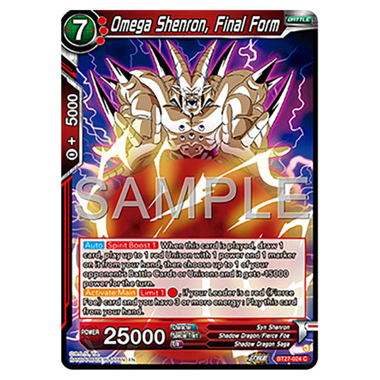 Omega Shenron, Final Form BT27-024 card from the Dragon Ball Super Card Game set B27 - History of Z