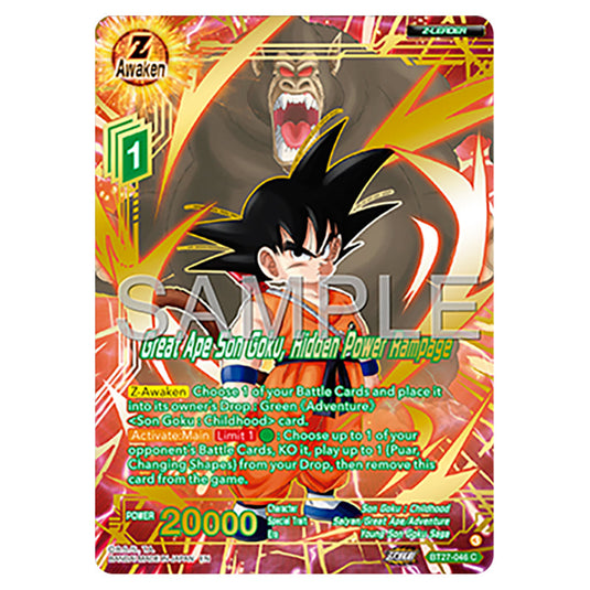 Great Ape Son Goku, Hidden Power Rampage BT27-046_PR card from the Dragon Ball Super Card Game set B27 - History of Z
