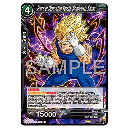 Prince of Destruction Vegeta, Bloodthirsty Saiyan BT27-097 card from the Dragon Ball Super Card Game set B27 - History of Z