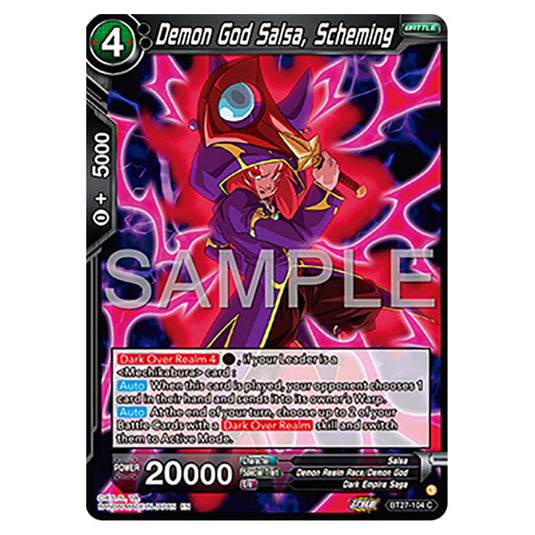 Demon God Salsa, Scheming BT27-104 card from the Dragon Ball Super Card Game set B27 - History of Z