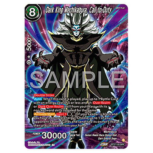 Dark King Mechikabura, Call to Duty BT27-105_SPR card from the Dragon Ball Super Card Game set B27 - History of Z