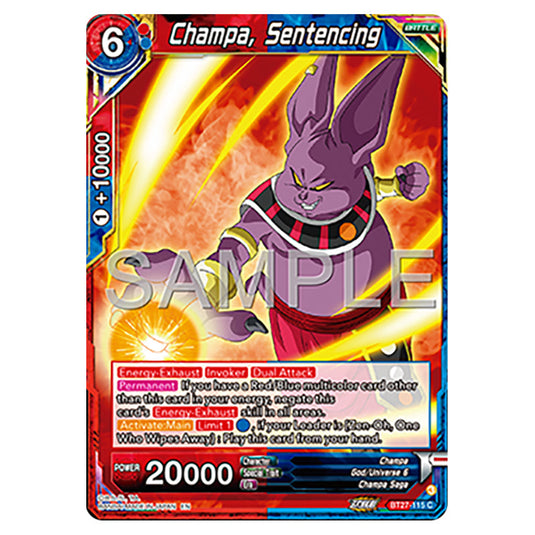 Champa, Sentencing BT27-115 card from the Dragon Ball Super Card Game set B27 - History of Z