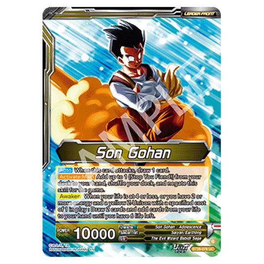 Son Gohan // Great Saiyaman, Love of Justice Alternate Art card from the Dragon Ball Super Card Game set Prismatic Clash