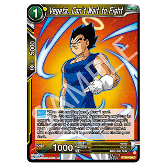 Vegeta, Can’t Wait to Fight Common card from the Dragon Ball Super Card Game set Prismatic Clash