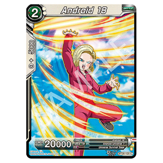 Android 18 (BT28-120) Common card from the Dragon Ball Super Card Game set Prismatic Clash