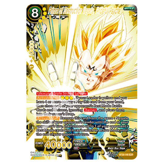 Prince of Destruction Vegeta, Prideful Psyche Secret Rare card from the Dragon Ball Super Card Game set Prismatic Clash