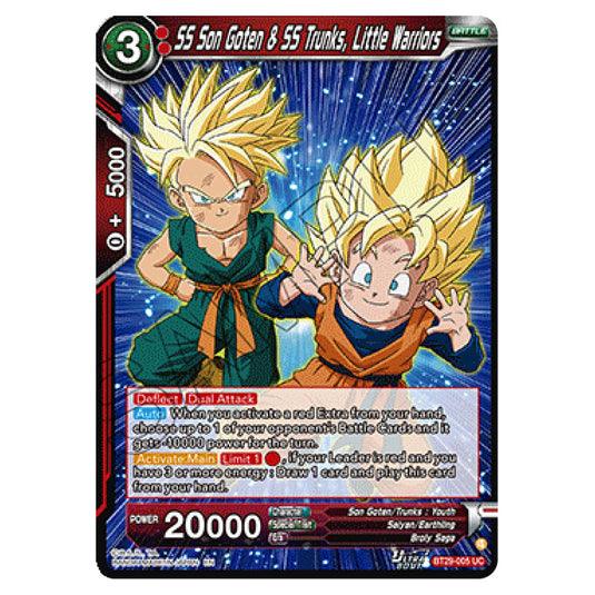 SS Son Goten & SS Trunks, Little Warriors BATTLE card from the Dragon Ball Super Card Game set Fearsome Rivals (BT29-005)