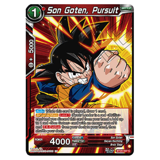 Son Goten, Pursuit BATTLE card from the Dragon Ball Super Card Game set Fearsome Rivals (BT29-007)