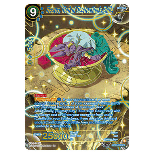 Beerus, God of Destruction’s Pride BATTLE card from the Dragon Ball Super Card Game set Impact Beyond Dimension (BT31-033a)