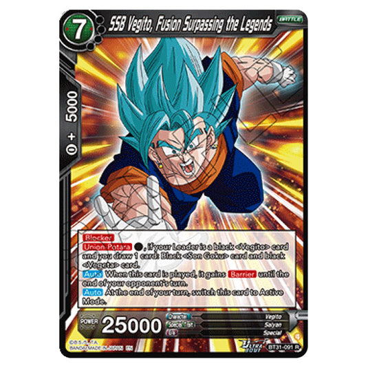 SSB Vegito, Fusion Surpassing the Legends BATTLE card from the Dragon Ball Super Card Game set Impact Beyond Dimension (BT31-091)