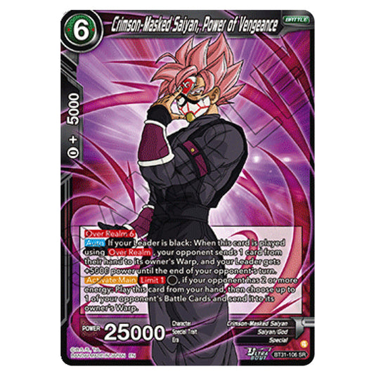 Crimson-Masked Saiyan, Power of Vengeance BATTLE card from the Dragon Ball Super Card Game set Impact Beyond Dimension (BT31-106)