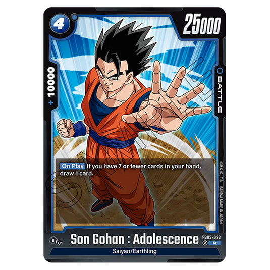 Son Gohan : Adolescence FB05-033 card from the Dragon Ball Super Card Game Fusion World set FB05 - New Adventure