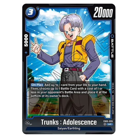 Trunks : Adolescence FB05-035 card from the Dragon Ball Super Card Game Fusion World set FB05 - New Adventure