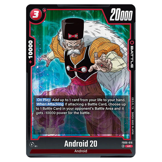 Android 20 BATTLE card from the Dragon Ball Super Card Game Fusion World set FB06 - Rivals Clash