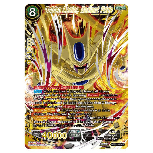 Dragon Ball Super - B20 - Power Absorbed - Golden Cooler, Radiant Pride (Gold Stamped Alternate Art) - BT20-148a