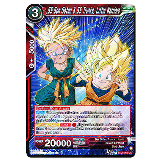 SS Son Goten & SS Trunks, Little Warriors BATTLE card from the Dragon Ball Super Card Game set Fearsome Rivals (BT29-005)