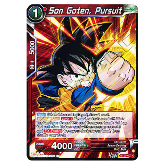 Son Goten, Pursuit BATTLE card from the Dragon Ball Super Card Game set Fearsome Rivals (BT29-007)