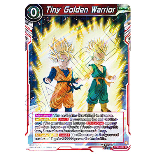 Tiny Golden Warrior EXTRA card from the Dragon Ball Super Card Game set Fearsome Rivals (BT29-027)