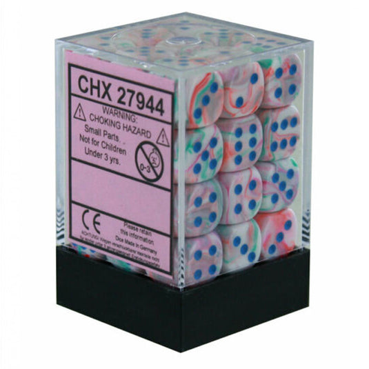 Chessex - Signature - 12mm d6 with pips Dice Blocks (36 Dice) - Festive Pop Art /blue
