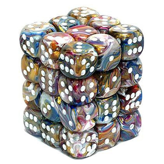 Chessex - Signature - 12mm d6 with pips Dice Blocks (36 Dice) - Festive Carousel w/white