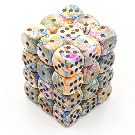 Chessex - Signature - 12mm d6 with pips Dice Blocks (36 Dice) - Festive Vibrant w/brown