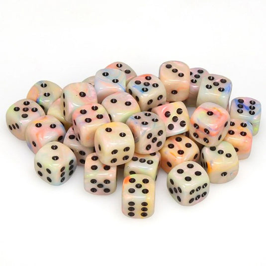 Chessex - Signature - 12mm d6 with pips Dice Blocks (36 Dice) - Festive Circus w/black
